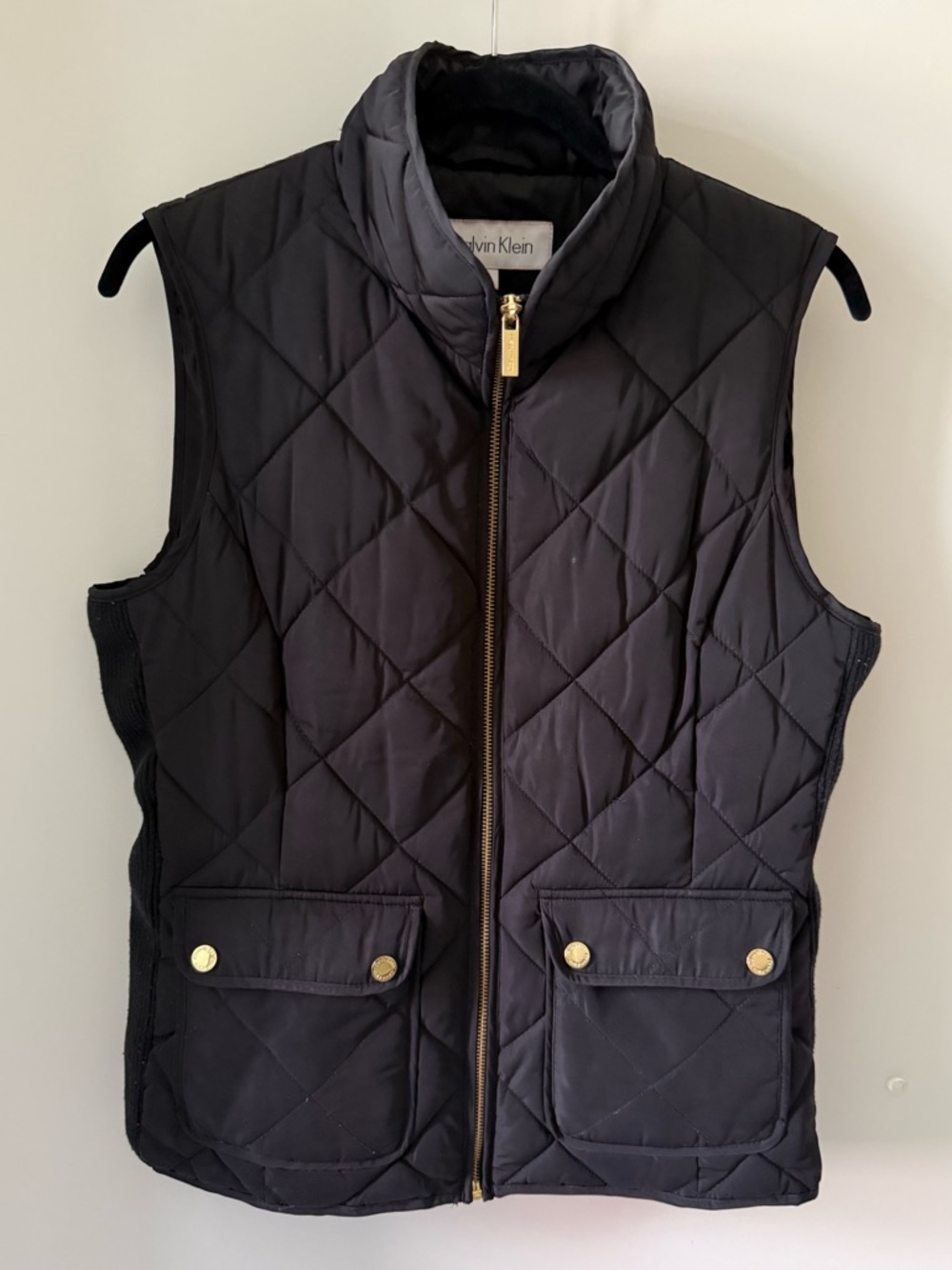 Calvin Klein Black Quilted Puffer Vest with Gold Hardware